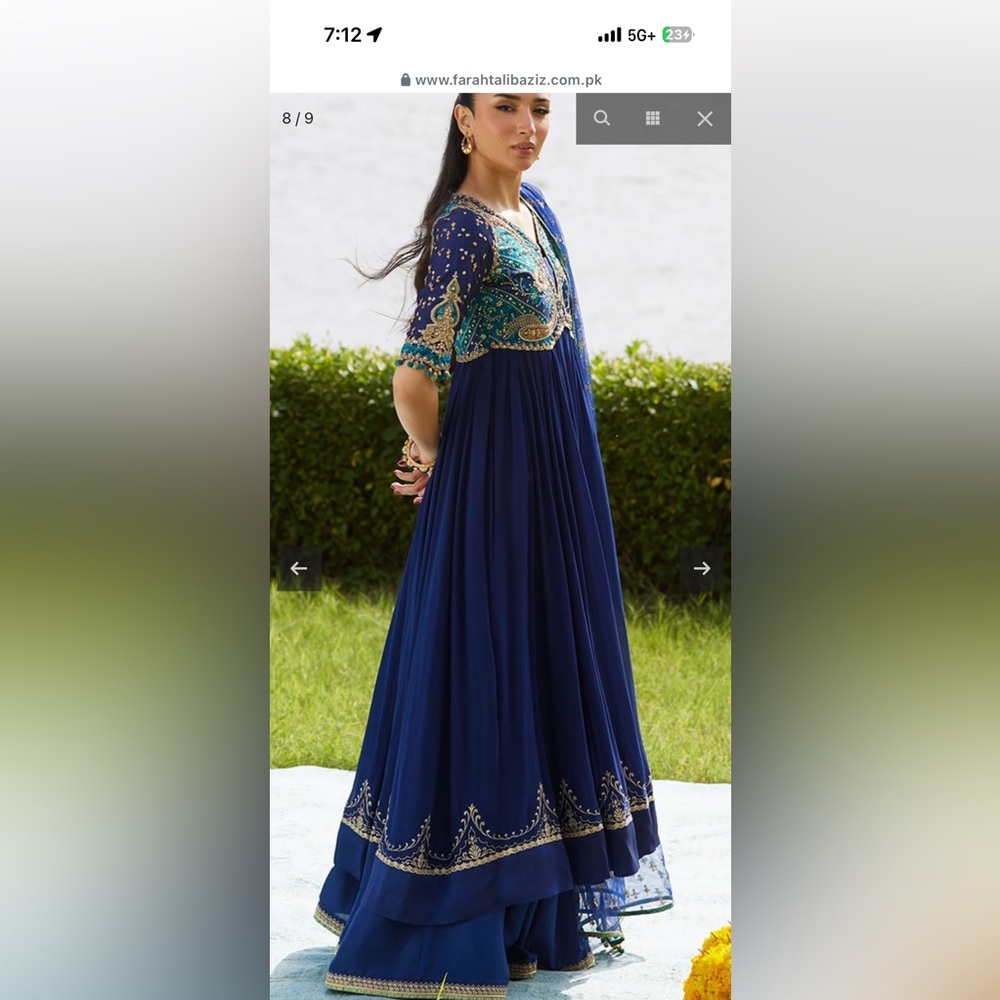 Women's Navy Blue Embroidered Anarkali Dress - Picture 5 of 10